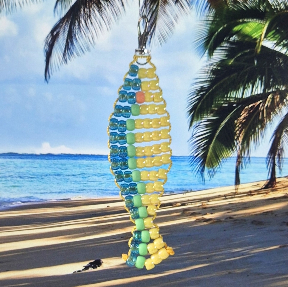 Handmade Beaded Fish Keychain, Fun Beach Handbag Charm